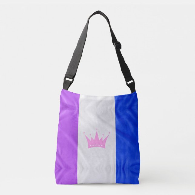 SlipperyJoe drag pride flag purple white blue Sequ Crossbody Bag (Front)