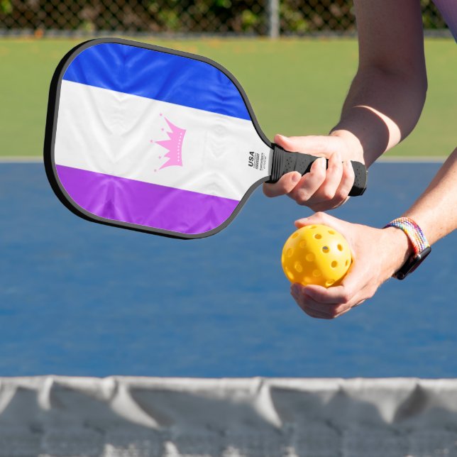 SlipperyJoe drag pride flag purple white blue Sequ Pickleball Paddle (Insitu)