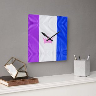 SlipperyJoe drag pride flag purple white blue Sequ Square Wall Clock