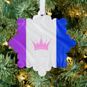 SlipperyJoe drag pride flag purple white blue Sequ Tree Decoration Card