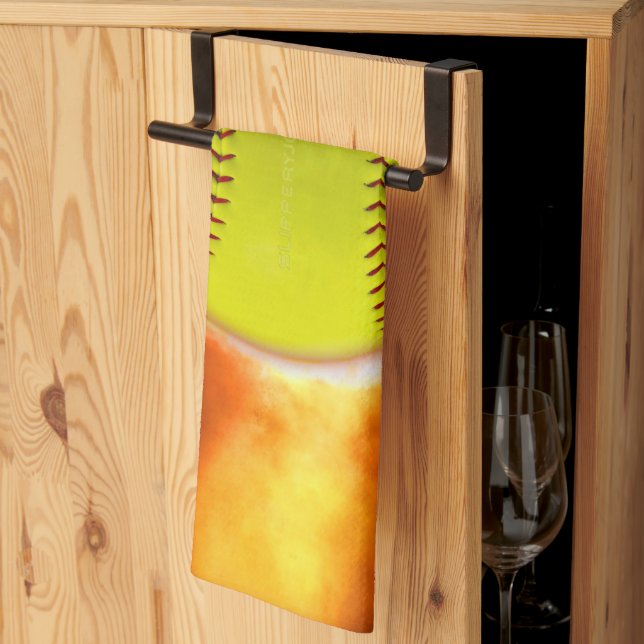 SlipperyJoe, Fireball Raspberry, Softball on fire, Tea Towel (Thirds Fold)