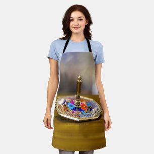 SlipperyJoe Hanukkah dreidel gift octagonal base b Apron
