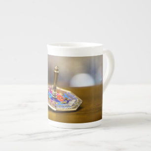 SlipperyJoe Hanukkah dreidel gift octagonal base b Bone China Mug