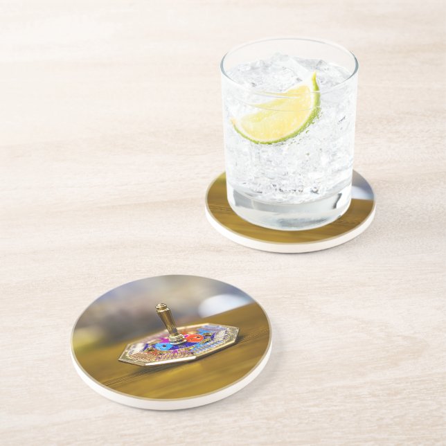 SlipperyJoe Hanukkah dreidel gift octagonal base b Coaster (Side)