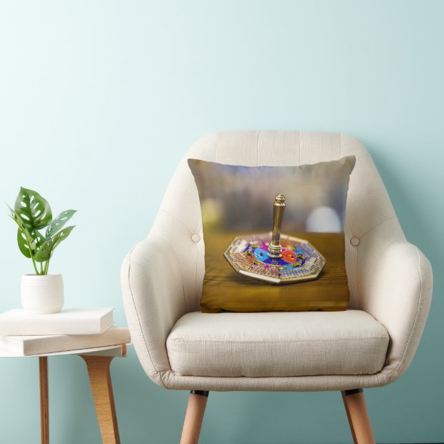 SlipperyJoe Hanukkah dreidel gift octagonal base b Cushion (Chair)