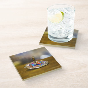 SlipperyJoe Hanukkah dreidel gift octagonal base b Glass Coaster
