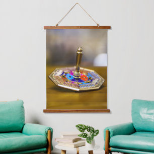 SlipperyJoe Hanukkah dreidel gift octagonal base b Hanging Tapestry