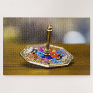 SlipperyJoe Hanukkah dreidel gift octagonal base b Jigsaw Puzzle
