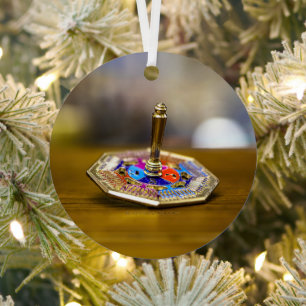 SlipperyJoe Hanukkah dreidel gift octagonal base b Metal Tree Decoration