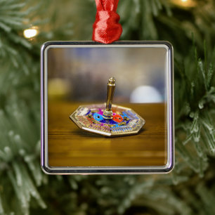 SlipperyJoe Hanukkah dreidel gift octagonal base b Metal Tree Decoration