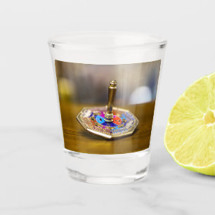 SlipperyJoe Hanukkah dreidel gift octagonal base b Shot Glass