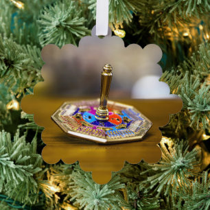SlipperyJoe Hanukkah dreidel gift octagonal base b Tree Decoration Card