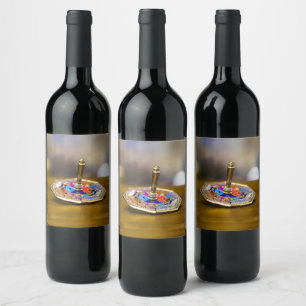 SlipperyJoe Hanukkah dreidel gift octagonal base b Wine Label