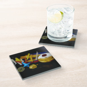 SlipperyJoe Hanukkah symbolic still life holiday e Glass Coaster