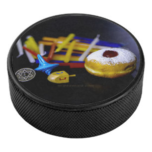 SlipperyJoe Hanukkah symbolic still life holiday e Hockey Puck