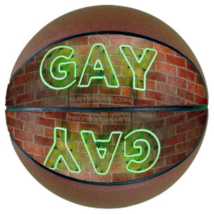 SlipperyJoe illuminated gay neon sign bright vivid Basketball