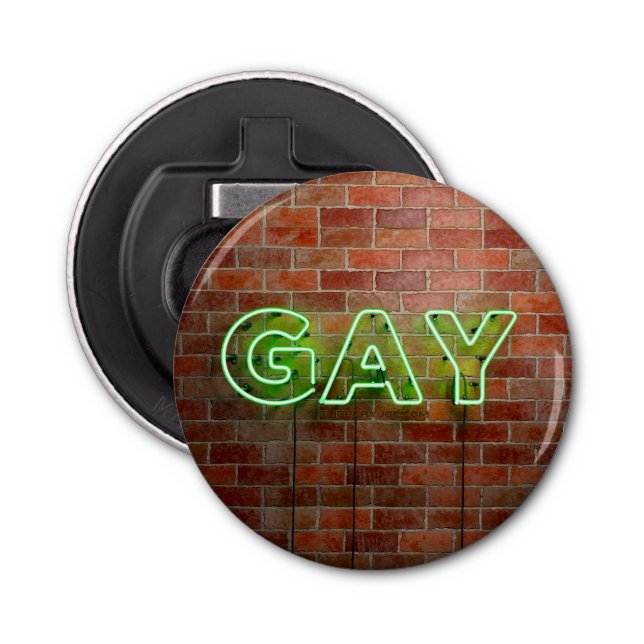 SlipperyJoe illuminated gay neon sign bright vivid Bottle Opener (Front)