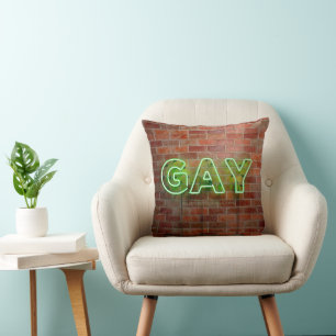 SlipperyJoe illuminated gay neon sign bright vivid Cushion