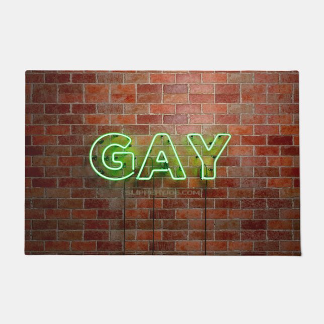 SlipperyJoe illuminated gay neon sign bright vivid Doormat (Front)