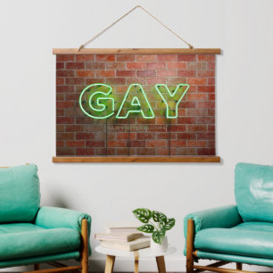 SlipperyJoe illuminated gay neon sign bright vivid Hanging Tapestry