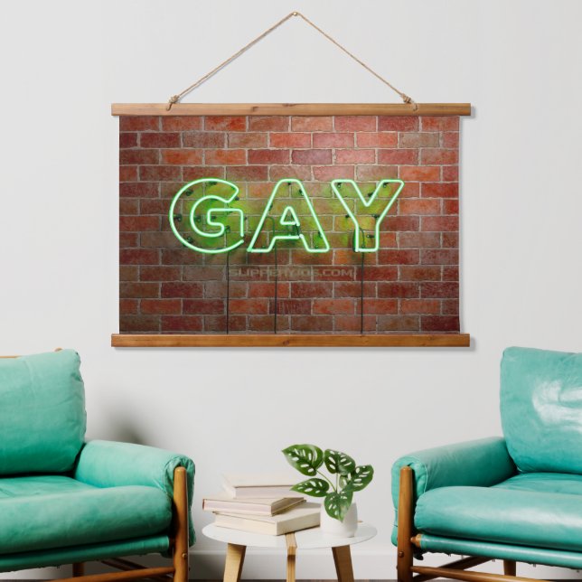 SlipperyJoe illuminated gay neon sign bright vivid Hanging Tapestry (Living Room)