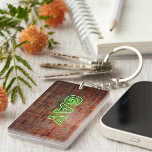 SlipperyJoe illuminated gay neon sign bright vivid Key Ring