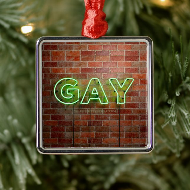 SlipperyJoe illuminated gay neon sign bright vivid Metal Tree Decoration (Tree)