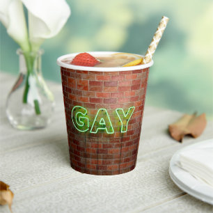 SlipperyJoe illuminated gay neon sign bright vivid Paper Cups