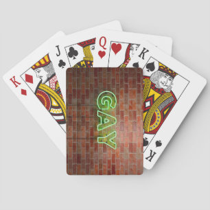 SlipperyJoe illuminated gay neon sign bright vivid Playing Cards