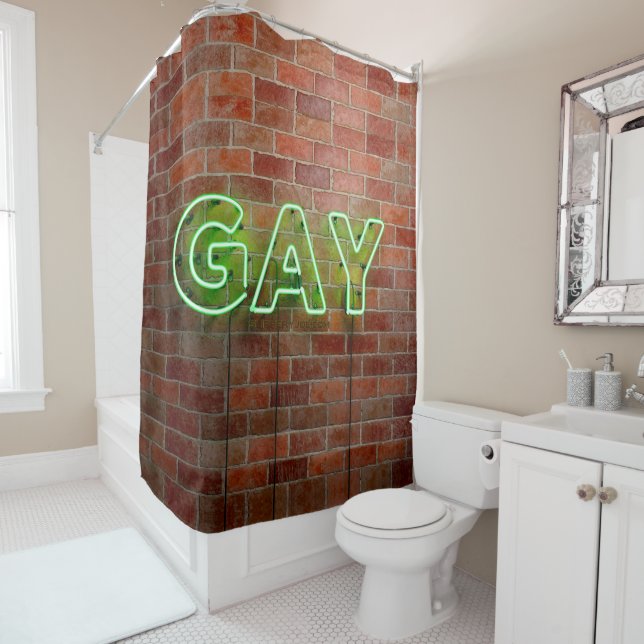 SlipperyJoe illuminated gay neon sign bright vivid Shower Curtain (In Situ)