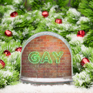 SlipperyJoe illuminated gay neon sign bright vivid Snowglobe