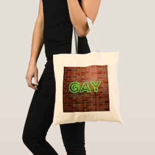 SlipperyJoe illuminated gay neon sign bright vivid Tote Bag