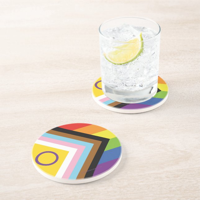 SlipperyJoe Intersex Progress Pride Flag rainbow s Coaster (Side)
