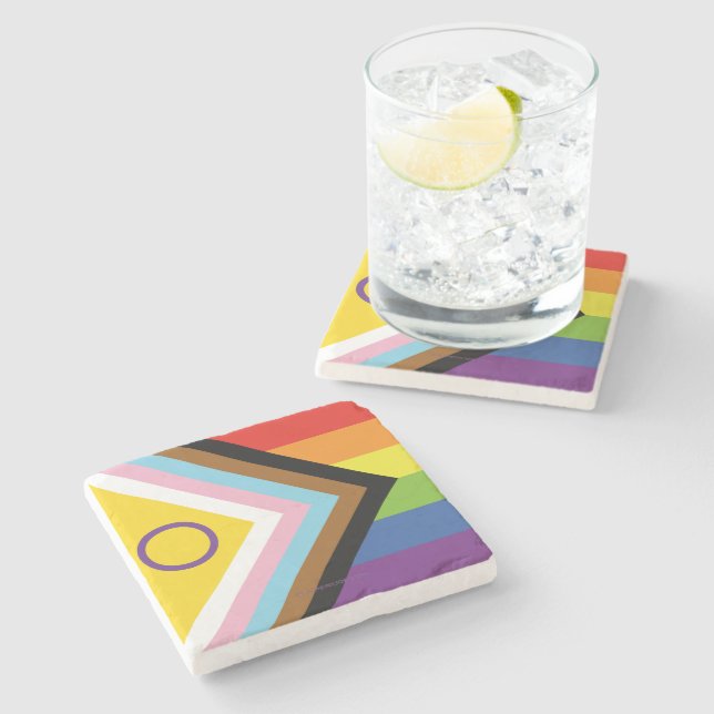 SlipperyJoe Intersex Progress Pride Flag rainbow s Stone Coaster (Side)
