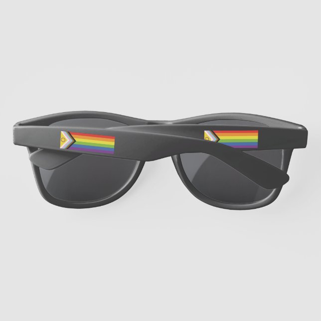 SlipperyJoe Intersex Progress Pride Flag rainbow s Sunglasses (Back)