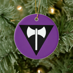 SlipperyJoe lesbian pride flag powerful gay femini Ceramic Tree Decoration