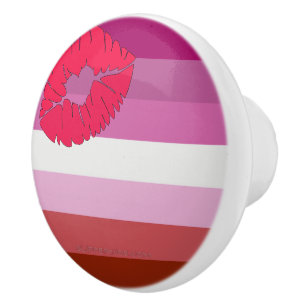 SlipperyJoe lipstick lesbian pride flag feminine c Ceramic Knob