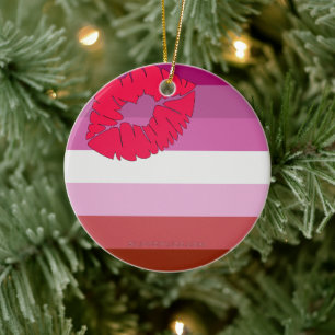 SlipperyJoe lipstick lesbian pride flag feminine c Ceramic Tree Decoration