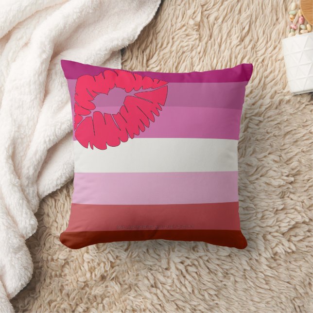 SlipperyJoe lipstick lesbian pride flag feminine c Cushion (Blanket)