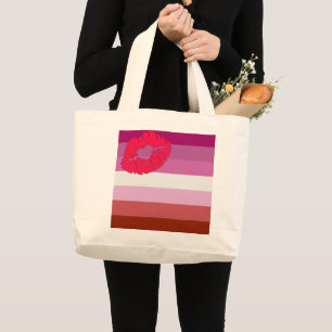 SlipperyJoe lipstick lesbian pride flag feminine c Large Tote Bag