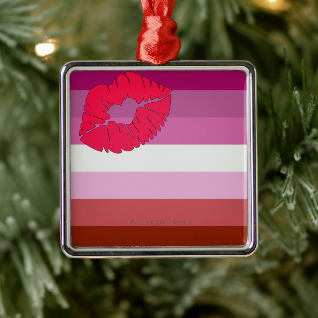 SlipperyJoe lipstick lesbian pride flag feminine c Metal Tree Decoration (Tree)