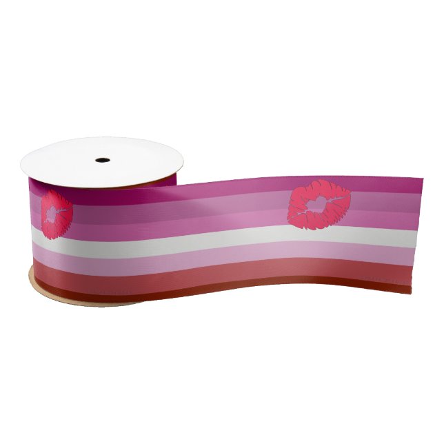 SlipperyJoe lipstick lesbian pride flag feminine c Satin Ribbon (Spool)