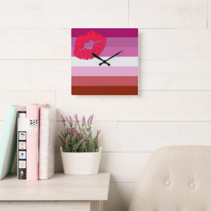 SlipperyJoe lipstick lesbian pride flag feminine c Square Wall Clock