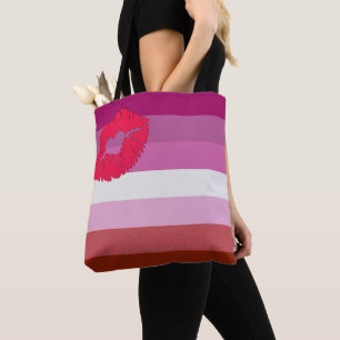 SlipperyJoe lipstick lesbian pride flag feminine c Tote Bag