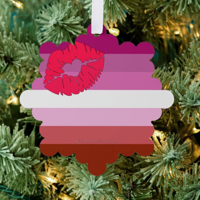 SlipperyJoe lipstick lesbian pride flag feminine c Tree Decoration Card (Insitu (Tree))