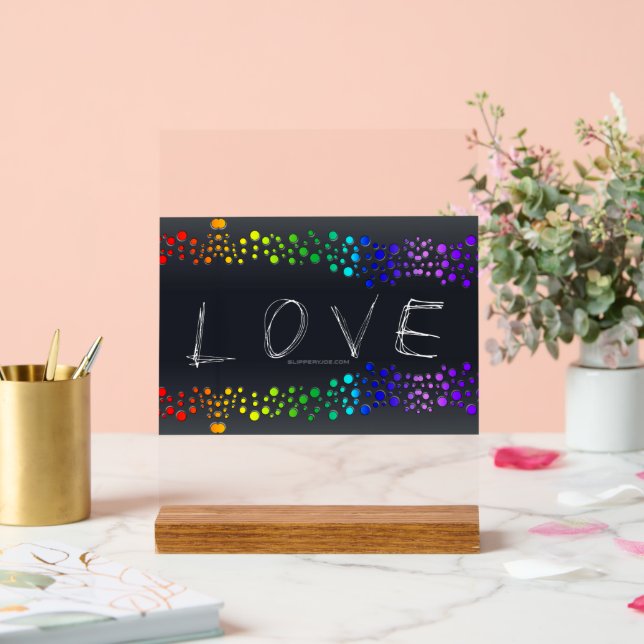 SlipperyJoe love bubbles red orange yellow green c Acrylic Sign (Wedding)