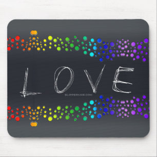 SlipperyJoe love bubbles red orange yellow green c Mouse Mat