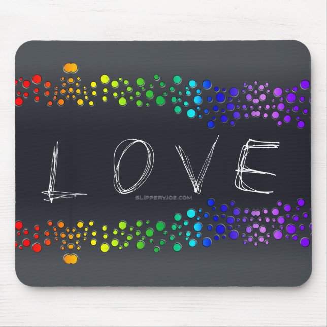 SlipperyJoe love bubbles red orange yellow green c Mouse Mat (Front)