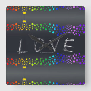 SlipperyJoe love bubbles red orange yellow green c Square Wall Clock