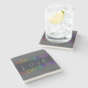 SlipperyJoe love bubbles red orange yellow green c Stone Coaster